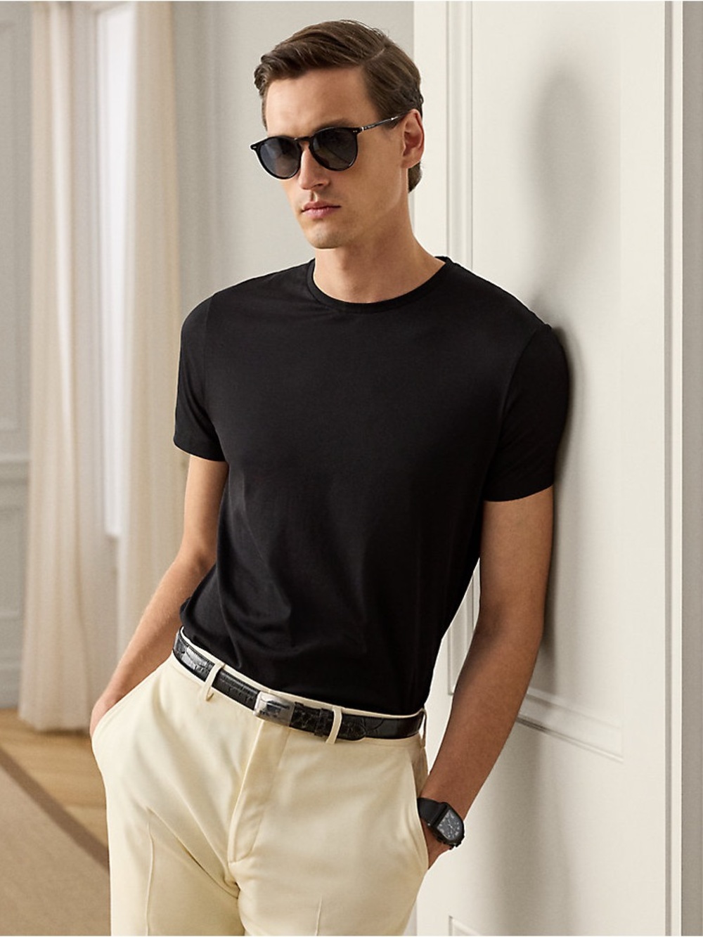 Ralph Lauren Purple Label Black Short Sleeve T-Shirt 100% Cotton Minimal *FLAWS*